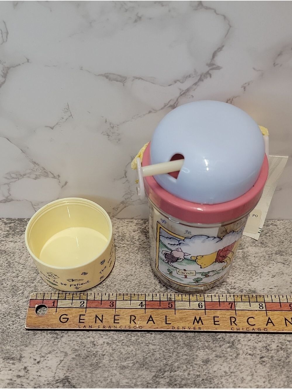 RARE VTG SELANDIA CLASSIC POOH SIP N SNACK CANTEEN W/ STRAW 8" TALL NEW WITH TAG - Picture 10 of 12